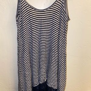 Loose, long blue and white stripped tank top.